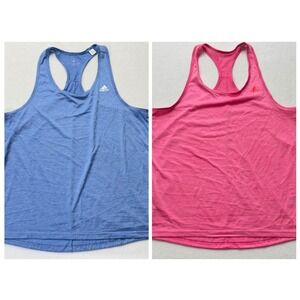 (2)Adidas XL Racerback Tank Top Athletic‎ Sleeveless Blue Pink Activewear EUC